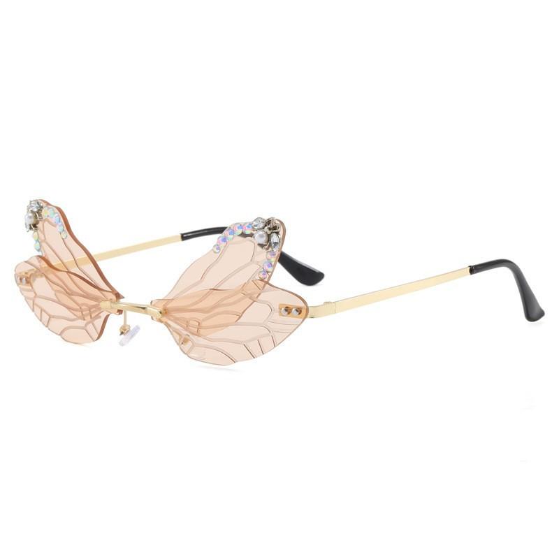 Popular Butterfly Frameless Diamond Sunglasses Women's Fashion Personality Gradual Change Color Sunglasses European and American Style Decoration