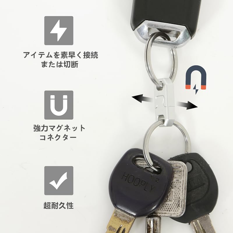 Magnetic Set of Magnetic Quick Portable Corner T-ENGINE Keychains, 2, Aluminum, Hook, Carabiner, Anti-Loss, Release, Compact, Lightweight, (Square 02)