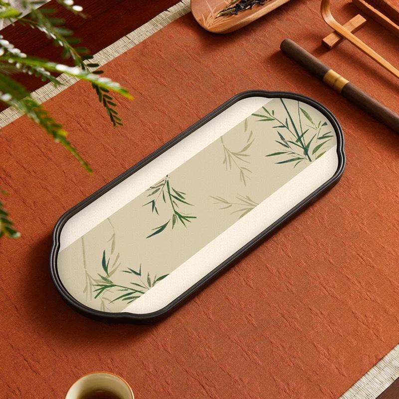Quick Dry Absorbent Tea Tray - Chinese Style Compact Tea Sea Dry Practice Board  & Pot Holder