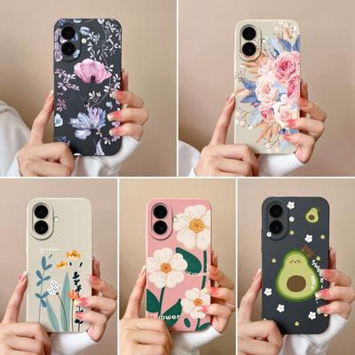 Hülle für Apple iPhone 16 Plus 16pro 16promax Niedliche Avocado Hübsche Blumen Weiche Schlanke Flüssigsilikon Bemalt Anti-Fall Anti-Rutsch Gehäuse für iPhone Capa