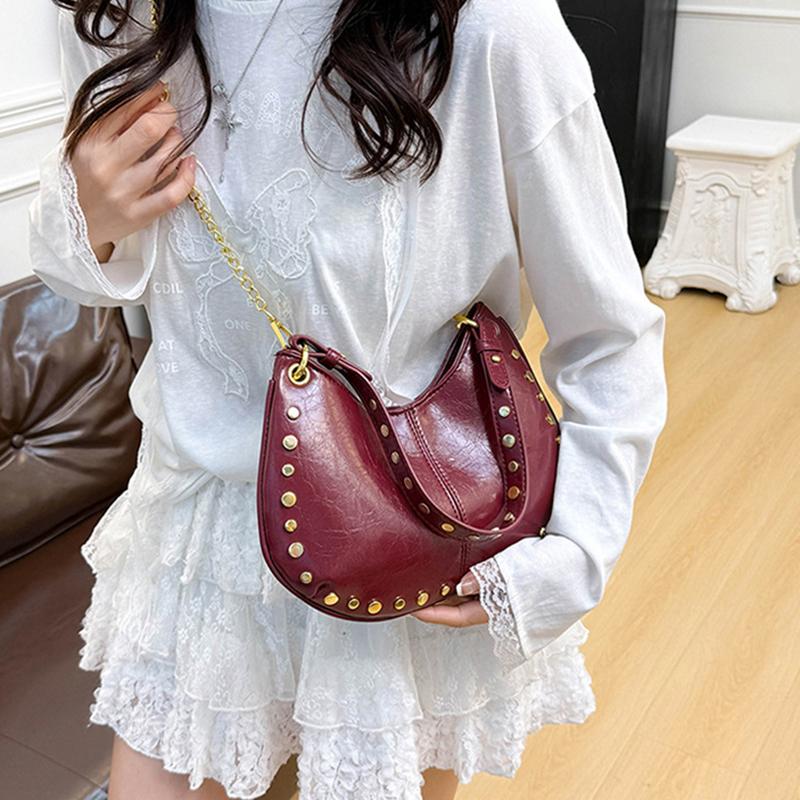 Shoulder Bag for Women Rivet Punk Underarm Bag PU Leather Studded Clutch Purse Trendy Hobo Purse for Work Travel Shopping CLE