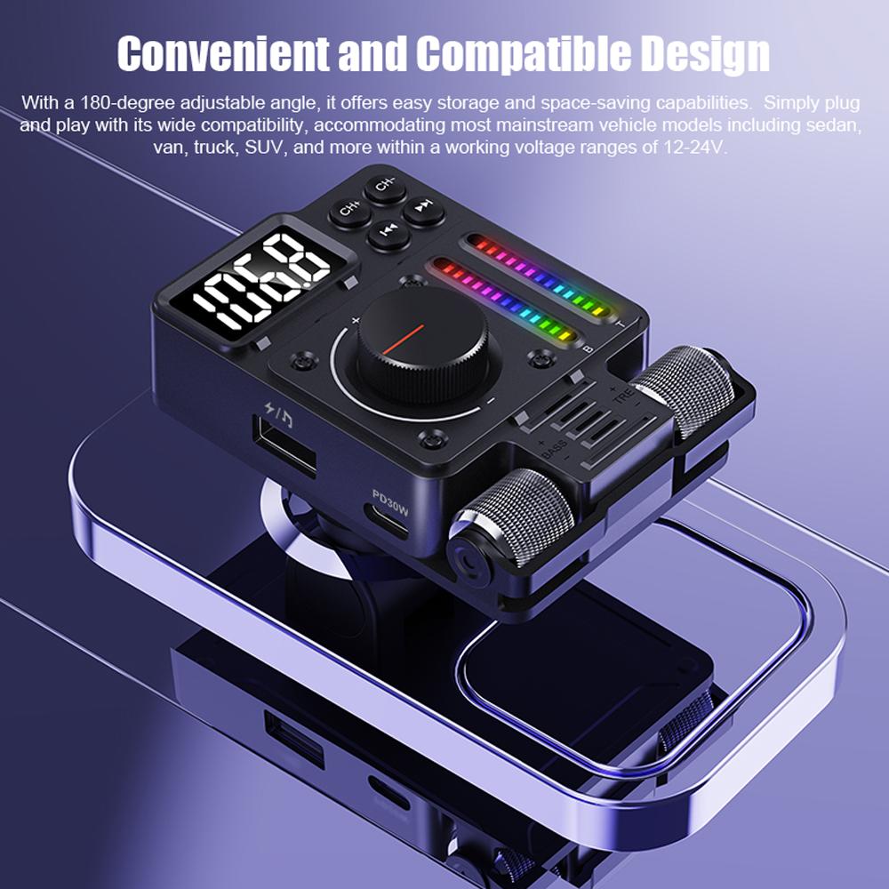 

Car MP3 Music Player FM Transmitter PD30W+USB Quick Adapter with 1.2 Inch LED Display Support Hands- Calling Treble/Bass U-Di
