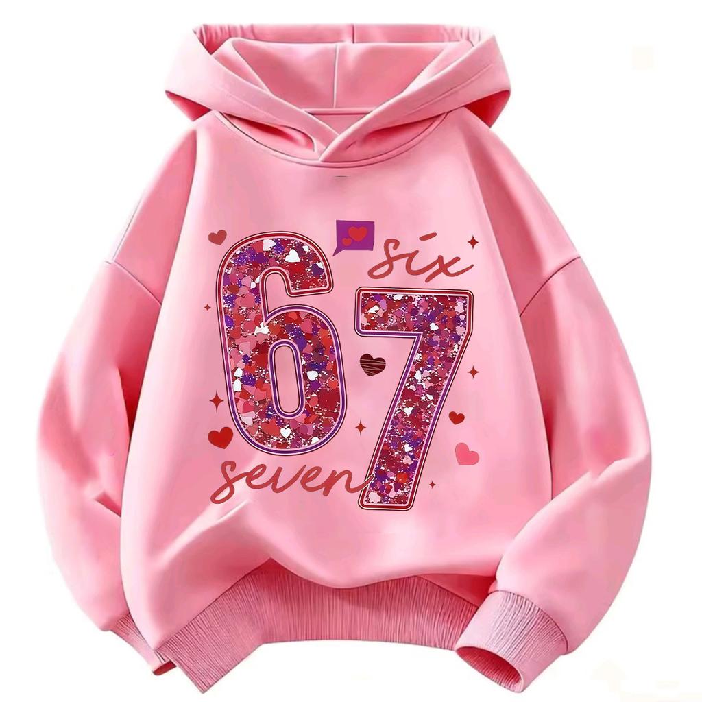 Kinder Kapuzenpullover Glitzer 67 Sechs Sieben Zahl Herz Aufdruck Langarm Pullover Sweatshirt Mädchen Freizeit Herbst Oberbekleidung