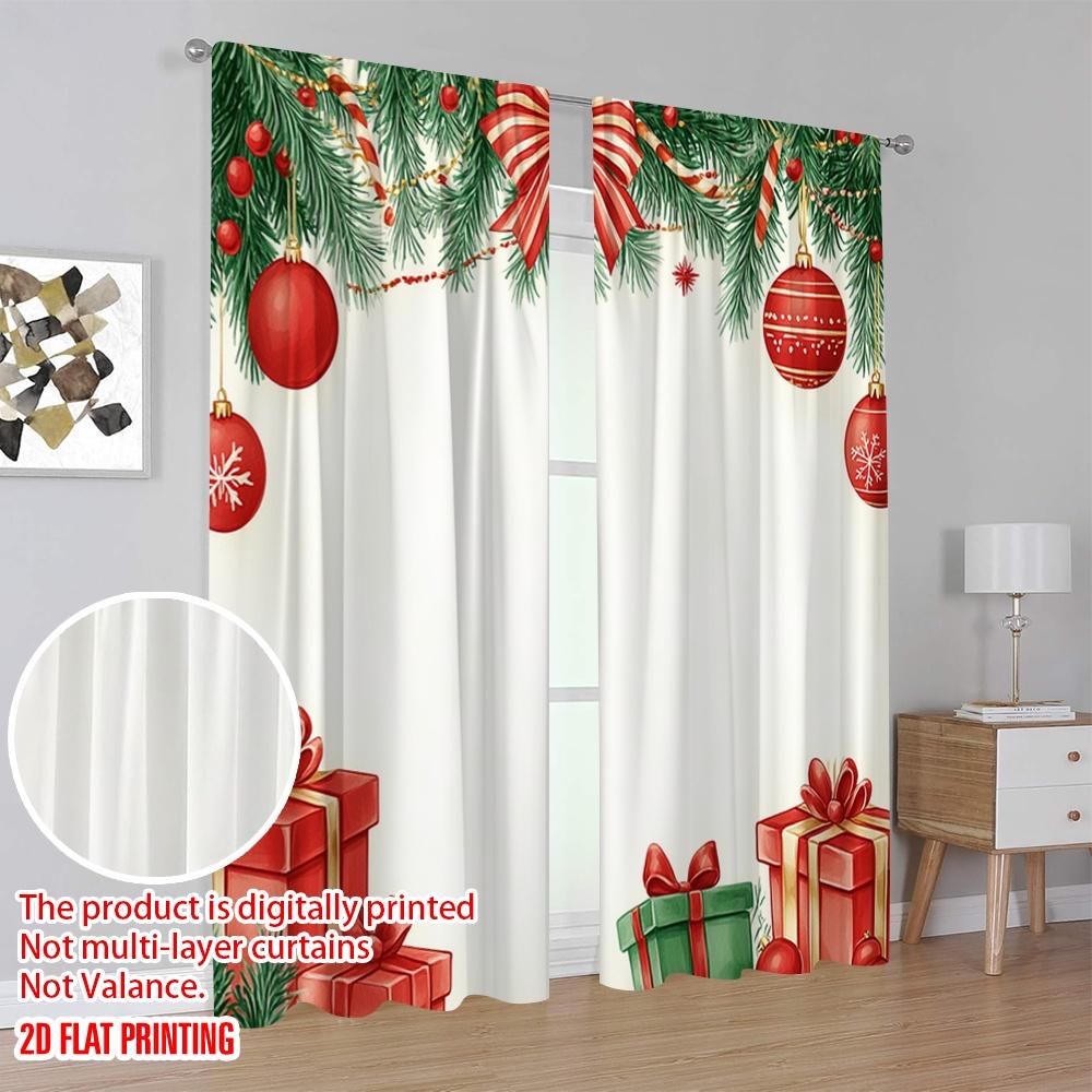 2pcs,2D Plane Printing Minimalist Curtains Christmas Tree Ornaments Gifts_o Polyester Woven (without Rod) Home Decor Perfect for