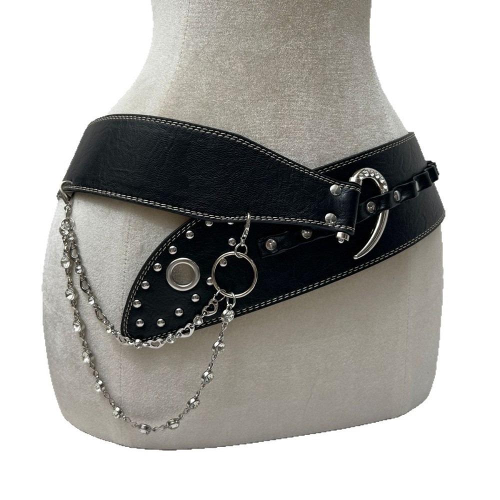 Heavy-Duty Rivet Leather Belt Y2k Dress Jeans Belt Niche Design Women's Waist Belt  Jeans Accessory
