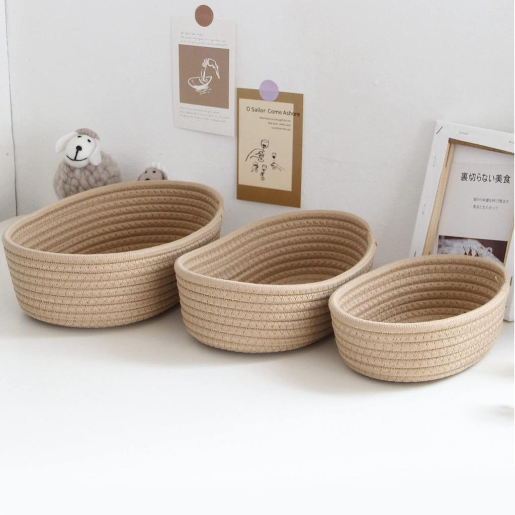 3PCS Cotton Rope Storage Basket Woven Nordic Oval Organizer Container Bins Decorative Desktop Storage Boxs for Clothes Books Towels Cosmetics