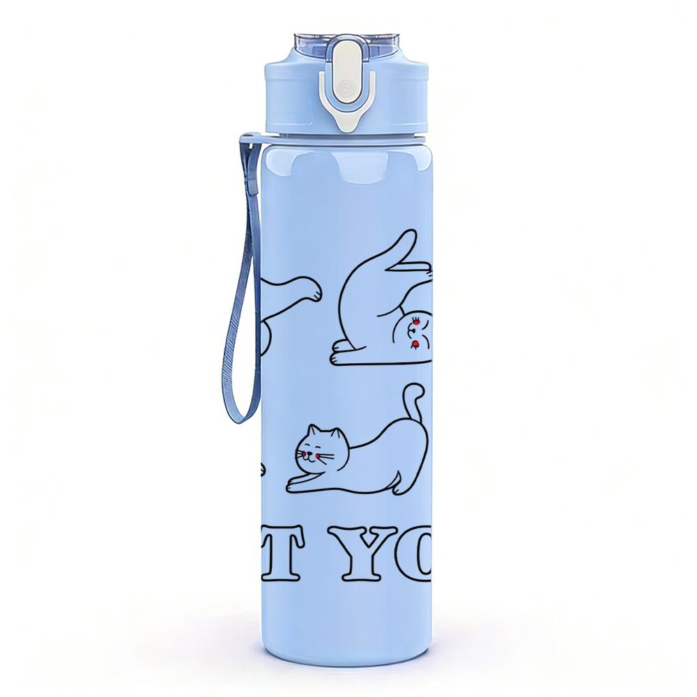 1PC Multi Cat Yoga Sketch Collage 750ml Color Plastic Sports Water Bottle Leakproof Flip Straw Lid Suitable for Sports Office Home Use