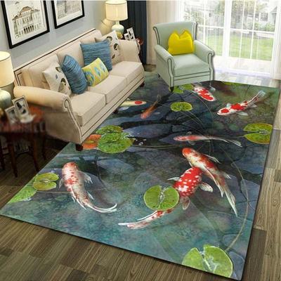3D Koi Balık Desenli 1 adet Yorgunluk Önleyici Mutfak Mat - Çamaşır, Banyo Emici ve Yıkanabilir Yolluk için Vintage Bo ho Polyester Halı