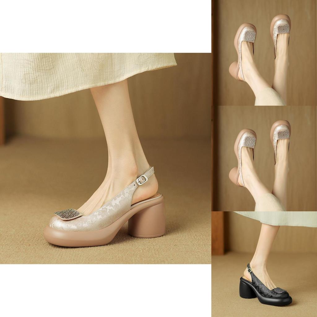 Summer Fashion Thick Heel Sandals For Women With Round Toe And Rubber Sole