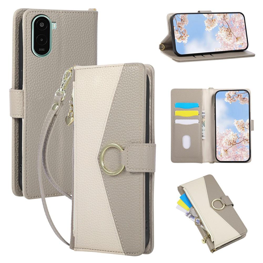 Wallet Case for Poco M7 Plus - Leather/PU, Gray, With Lanyard