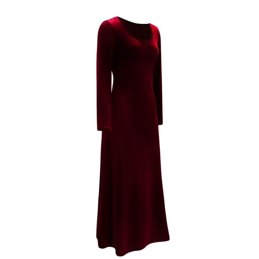 Herbst/Winter Samt Langkleid Rundhalsausschnitt Langarm Große Präsentation Elegantes Samtkleid