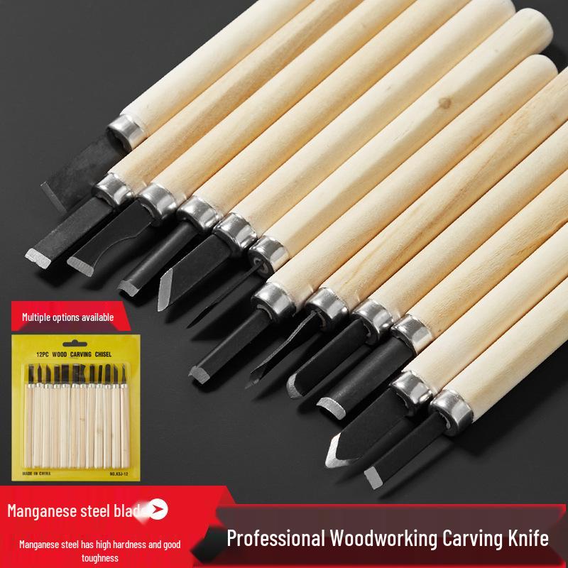 12-Piece Handmade Wood Carving & Engraving Knife Set with Student Art Eraser