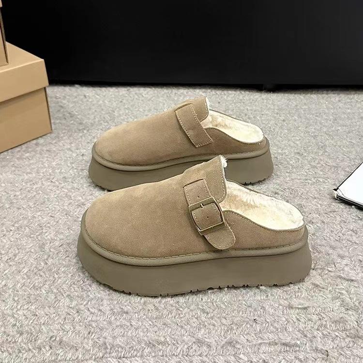 

Модные толстоподошвенные ленивые тапочки с закрытым носком женские осенние новые ретро толстоподошвенные нескользящие для улицы полутапочки 40 абрикосовый