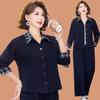 Mom's Spring Casual Korean Style Two-Piece Suit: Fashionable Age-Reducing Shirt and Jacket Set for Middle-Aged & Elderly Women