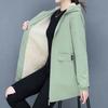 Winter Solid Color Hooded Long Sleeve Fashion Windbreaker Women High Street Casual Zipper Patchwork Thick Warm Chic Outwear