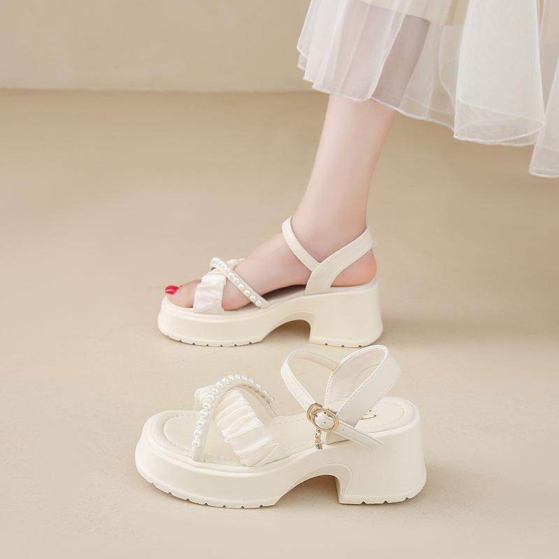 Sandals Women's Medium Heel Summer 2025 New with Skirt Small Man Platform High Heels Thick Heel