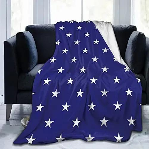 Coperta in Flanella a Stelle Blu e Bianche Coperta per Aria Condizionata per Tutte le Stagioni Divano Salotto Misura King Queen