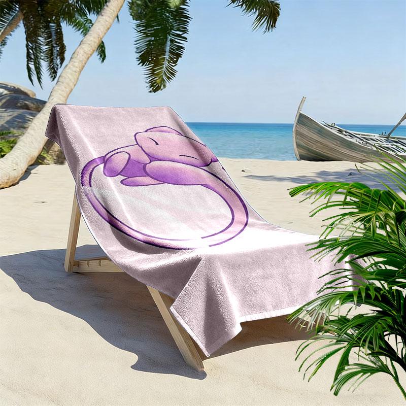 Mew Cartoon Print Beach Towel, Large Soft Quick Dry Towel for Beach Camping Swimming