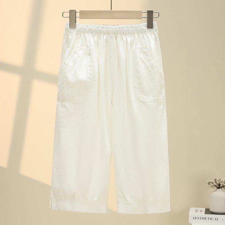 

Летние женские брюки прямого кроя с эластичной талией, для женщин среднего и пожилого возраста, с высокой посадкой, из стираного хлопка, укороченные брюки больших размеров XXXXL белый