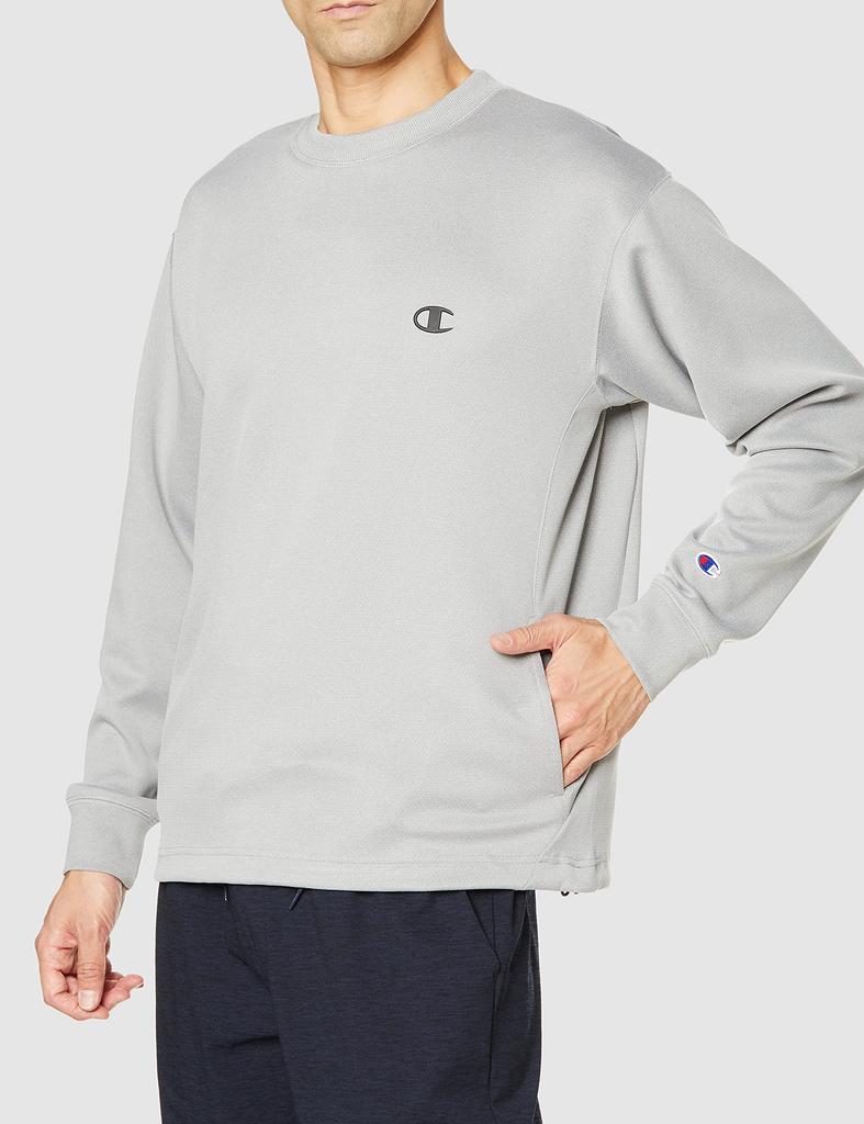 Champion Techweave 3LS Crew Neck Sweatshirt with Sports Oxford Size M One-Point Logo, Men's Athleisure, C3-US002, Gray,