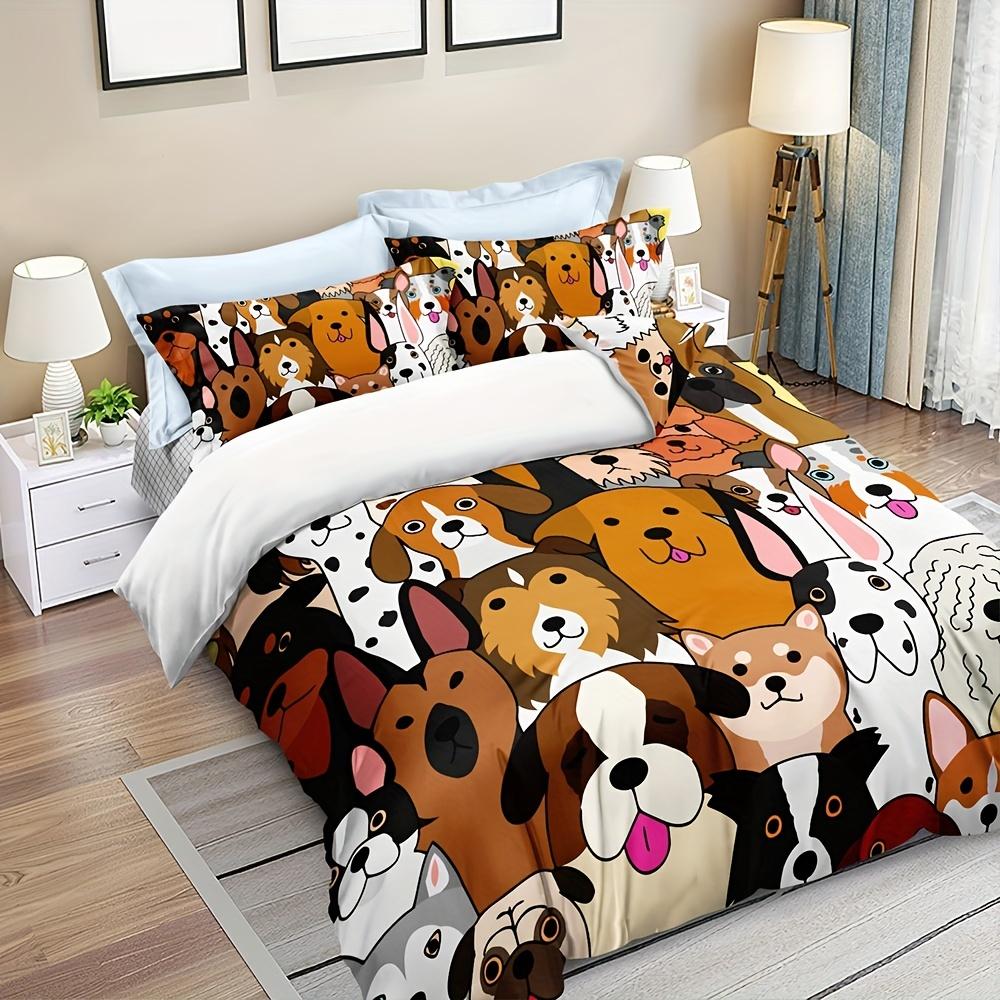 3Pcs Soft And Comfortable Dog Print Duvet Cover Set For Bedroom And Guest Room - Includes 1 Duvet Cover And 2 Pillowcases