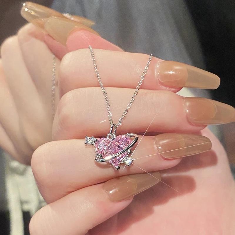 Kpop Goth Y2K Heart Butterfly Pendant Choker Colorful Necklace Clavicle Chain for Women Girl Punk Sweet Aesthetic Jewelry Party