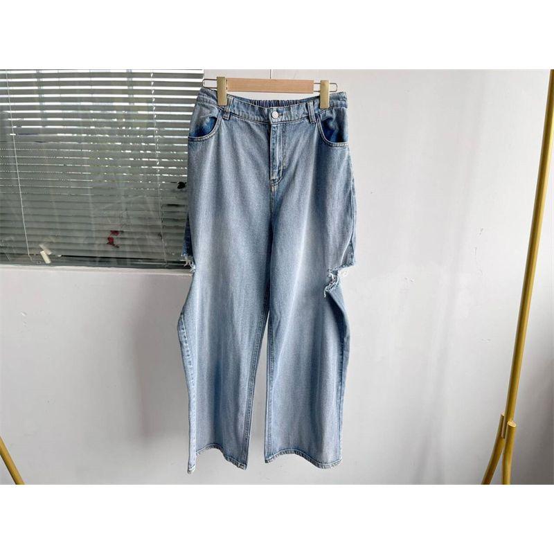 

Slight Flaw Magila Style Knife Cut Jeans Straight Wide-Leg Pants Side Ripped Cover Cross-Body Slimming Versitile Fashion C6 1 denim blue M