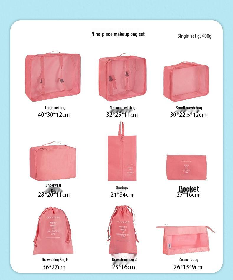 Seven-Piece Travel Storage Set: Wash Bag, Clothes, Underwear Organizer & Folding Sub-Pack
