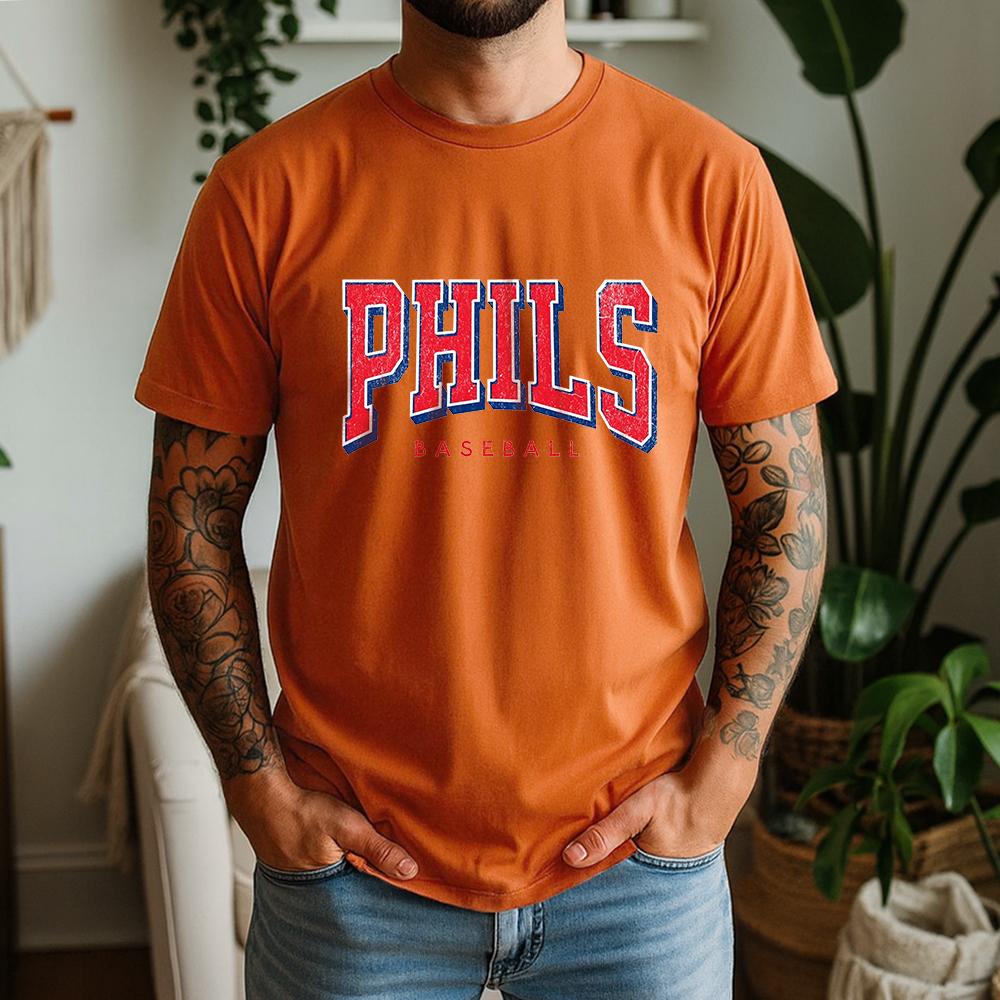 New Summer 100 Cotton Phils Baseball Graphic Oversized Tee Phils Baseball Retro Sporty Style Themed Short Sleeve