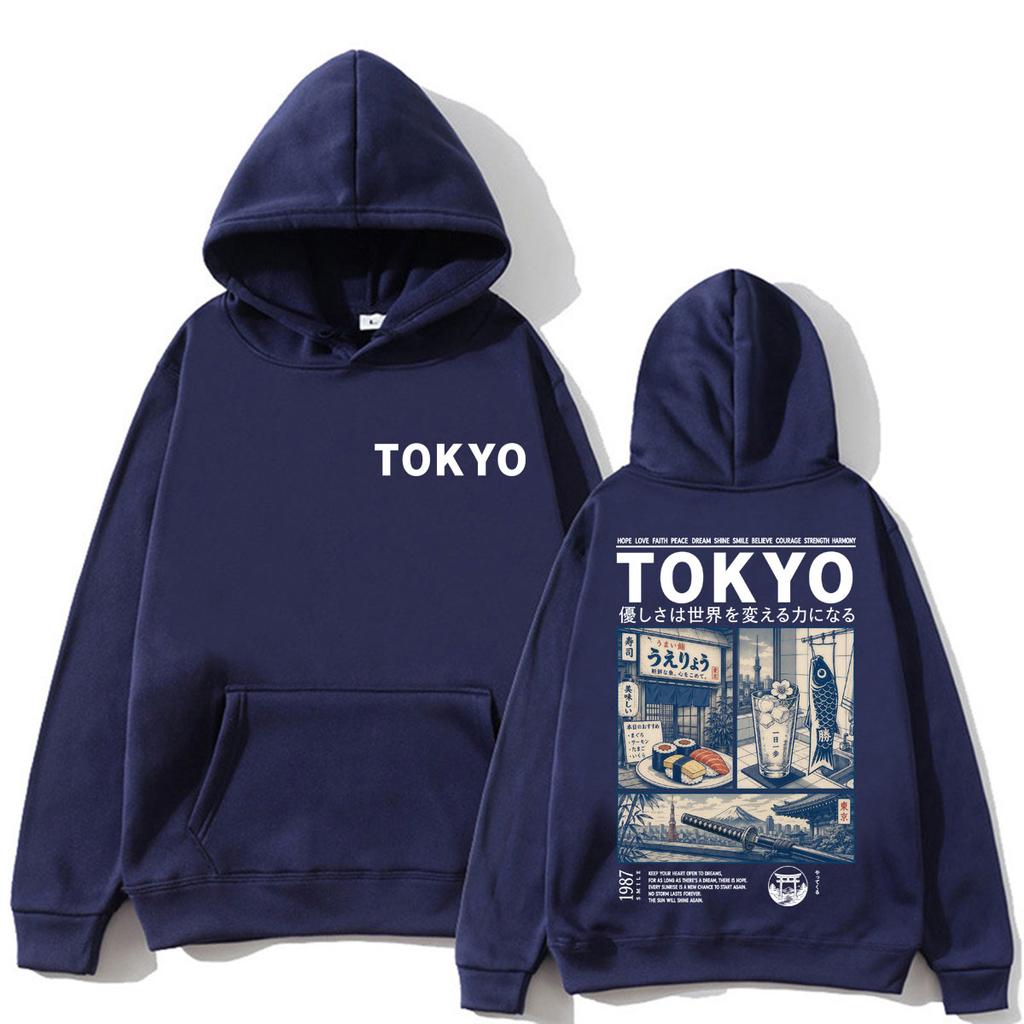 Japanese Style Tokyo Graphic Hoodie Men Women 90s Vintage Fashion Harajuku Sweatshirt Oversized