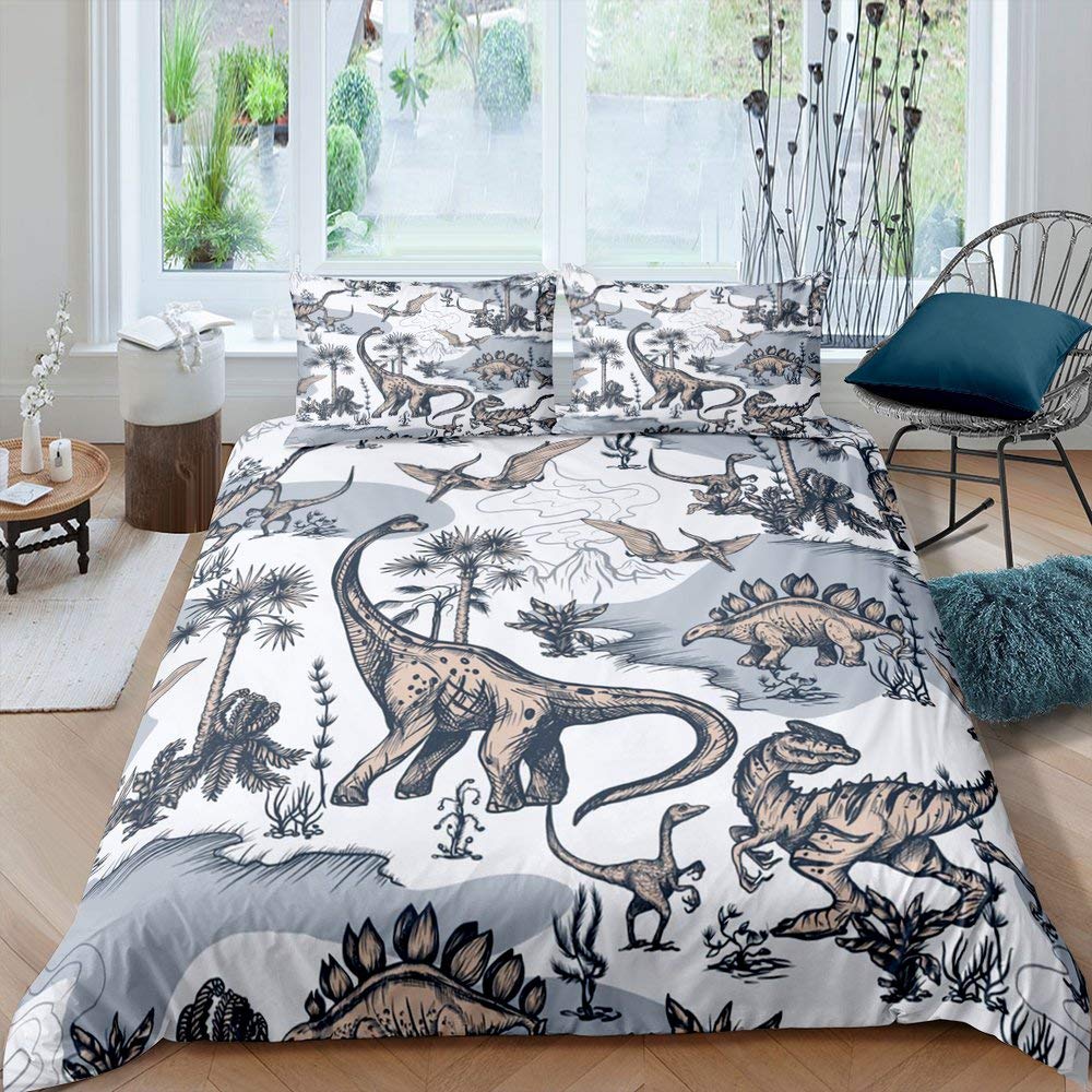 Dinosaur Duvet Cover Set Cartoon Cute Duvet Cover Boy Bedding Set Dino Comforter Cover Set Soft Dinosaur Animal Teen Bedroom Set
