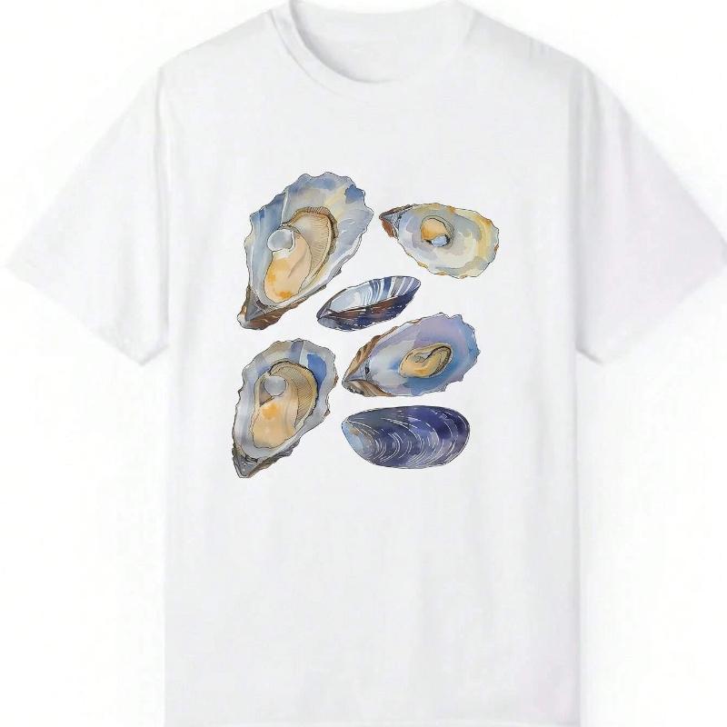 

Beautiful Seashell Pattern Print Tee Casual Short Sleeve Womens Tshirt Streetwear Comfortable Graphic Tops Vintage Loose TShirt 2XL