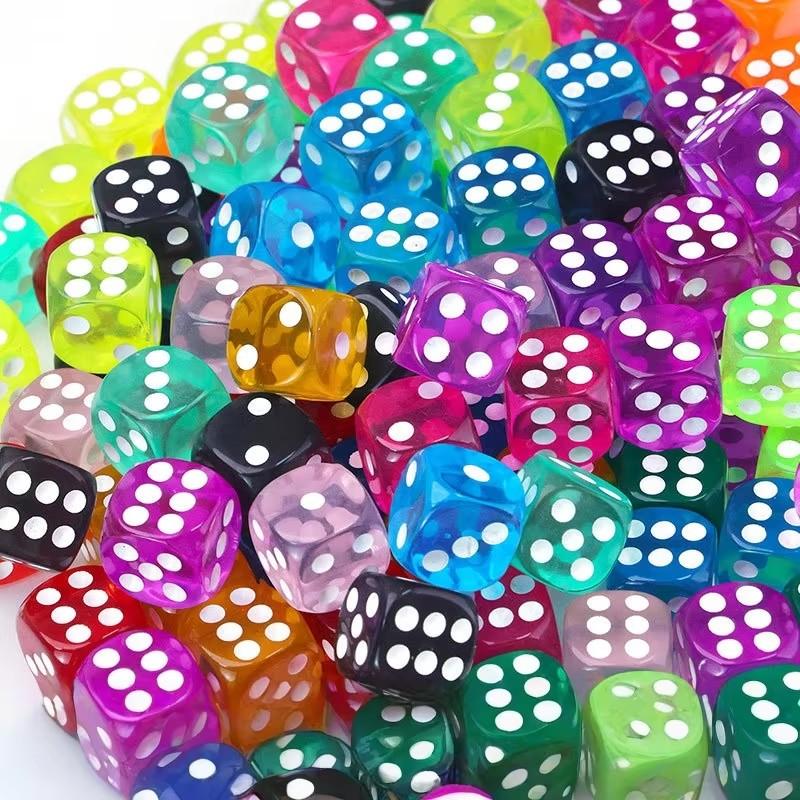 14Mm 12/20/30/40/50Pcs Acrylic Colored Transparent Dice Game Bulk Dices 6 Sided Dice For Classroom Teaching Board Game Playing