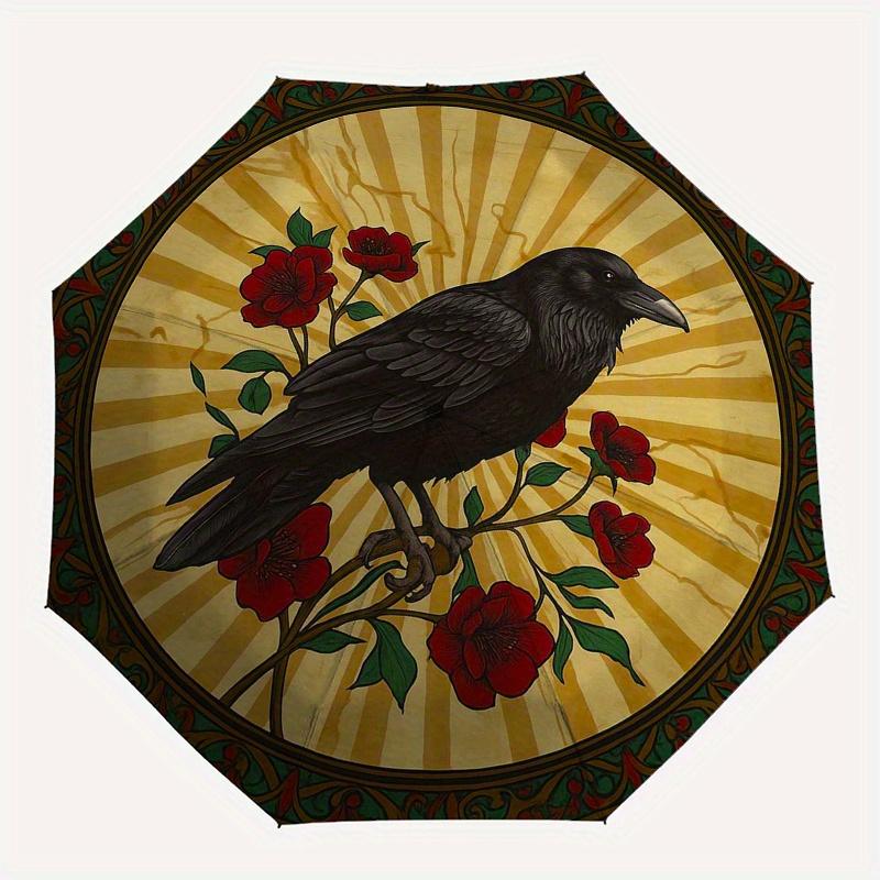 Raven & Red Roses: A Unique Circular Art PrintUmbrella, Portable 3-Fold Compact Umbrella,Christmas Gift ES370