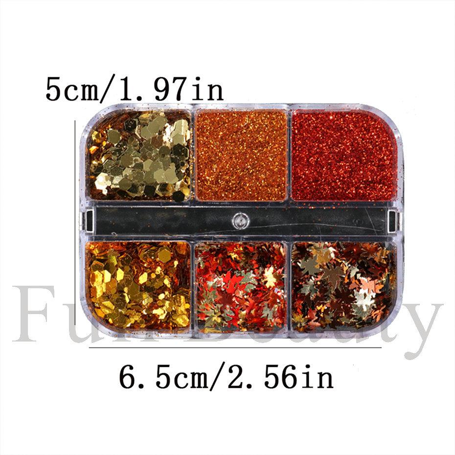 Nail Art Sequins 6-Gate Box Autumn Thanksgiving Maillard Color Symphony Maple Leaf Sequins Glitter