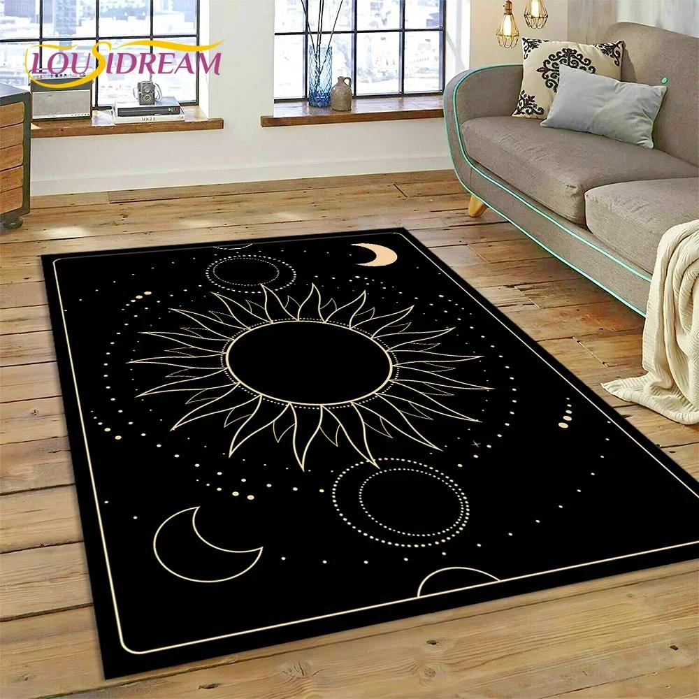 Mystic Tarot Sun Moon Mandala Area Rug – Spiritual Art Carpet for Bedroom or Living Room – Non-Slip Magic Floor Mat, Home Decor