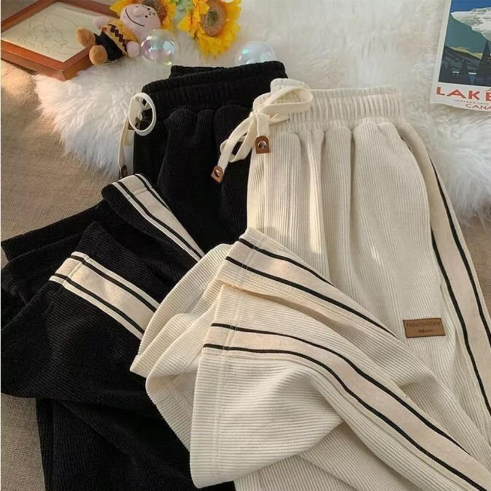 Trendy Corduroy Men's Pants Loose-fit Casual Style American Vintage Fleece-lined Sweatpants Autumn Season