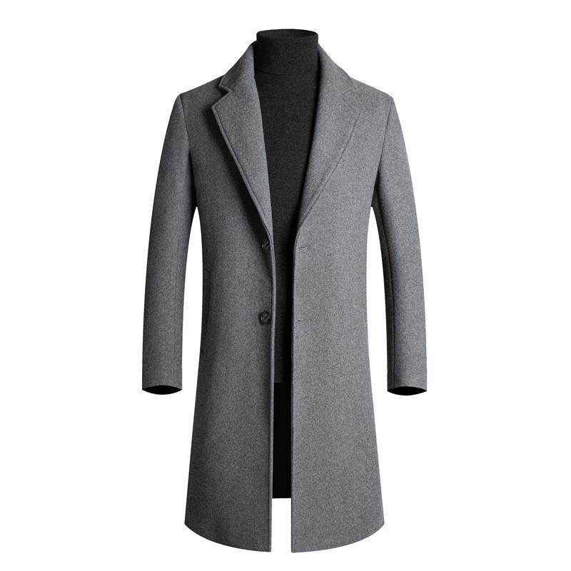 2025 Autumn/Winter Men's Mid-Length Woolen Trench Coats - Thickened, Casual High-End Jackets