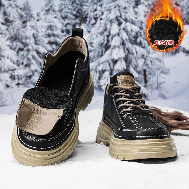 Shoes New Autumn and Winter British Casual Black Leather Shoes Medium Top Sports Platform Martin Boots