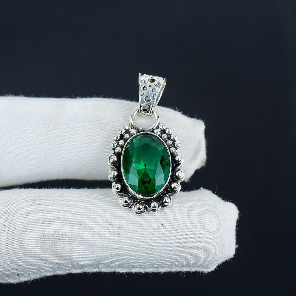 Dainty Green Apatite Gemstone Silver Cross Pendant In 925 Sterling Silver- Handmade Design, Everyday Wear Jewelry, Unique Pendant Easter Gift