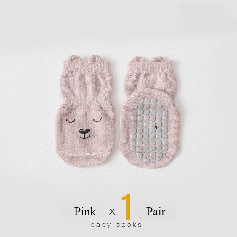 Baby Non Slip Floor Sock 5 Colored of Bear Print Infant Girl Cotton Socks Solid Autumn Anti Slip Children's Knee Sock