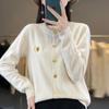 100% Wool Women's Embroidered Knit Cardigan - Spring Long Sleeve, Versatile, Thin, Solid Color