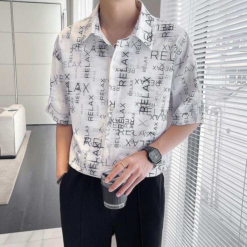 Men's Clothing Letter Printed Shirts Casual Turn-down Collar Summer New Short Sleeve Fashion Single-breasted Korean Loose Shirts