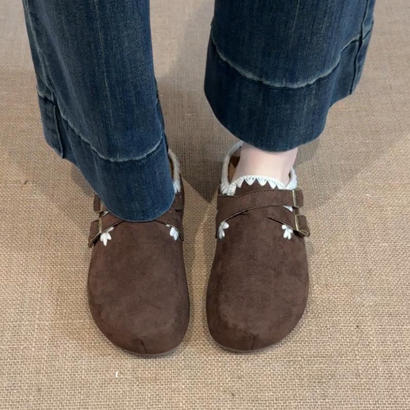 Retro and versatile girls' casual baotou drag autumn and winter Mori lotus leaf edge increases design sense Birkenbaotou drag tide