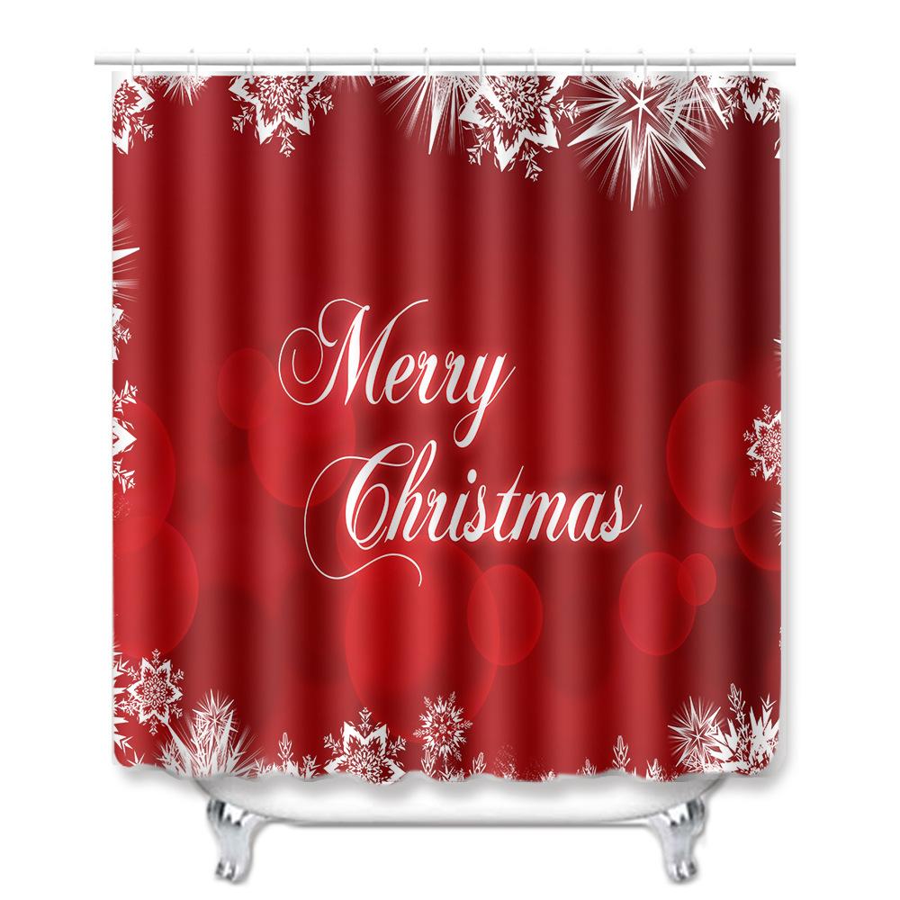 Christmas Shower Curtain Floor Mat Combination Four-Piece Set Bathroom Toilet Carpet Shower Room Mat Foot Mat