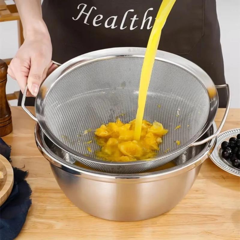 Stainless Steel Strainer Basket Large Multi-size Juice Rice Flour Sieve with Double Handles Fine Mesh Food Filter Drainer