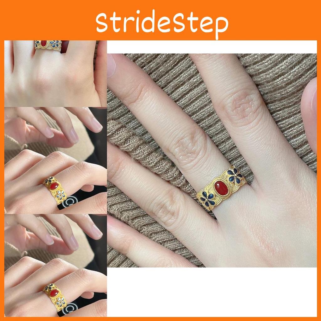 Fashionable Ethnic Style Copper Ring With Unique Enamel Inlay Design For Women