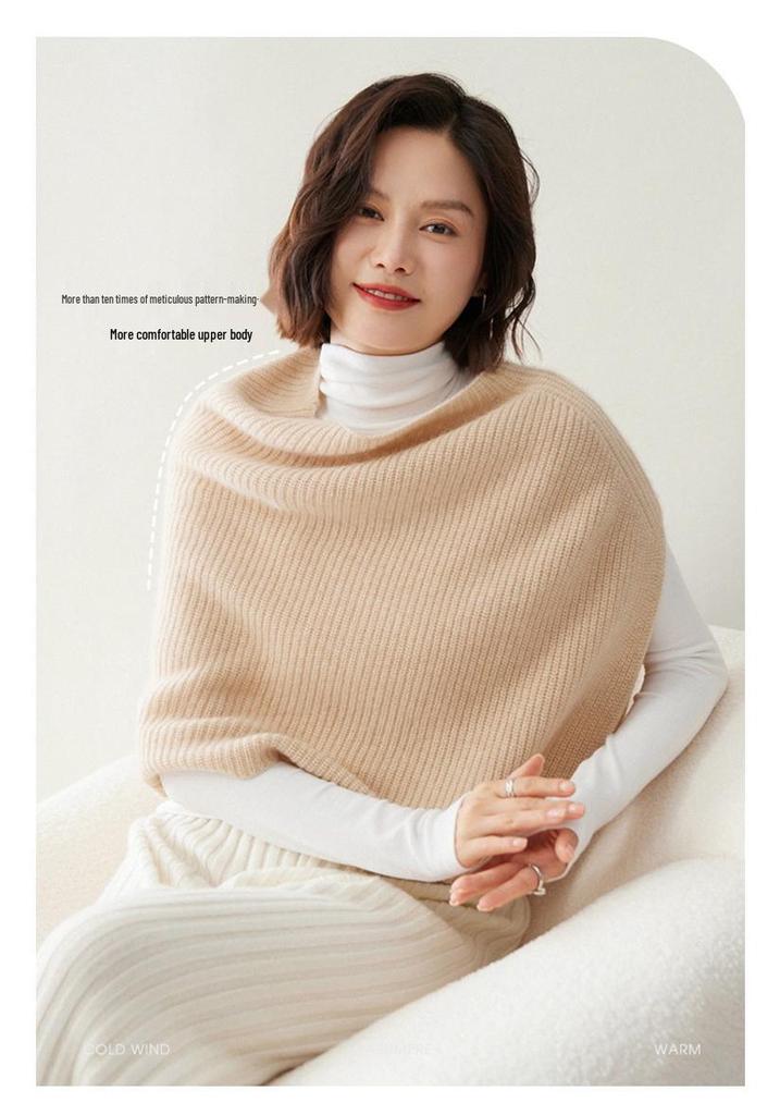 Women's Cashmere Wool Pullover Shawl - Autumn/Winter Coin Stitch Double-Strand Thick Knit