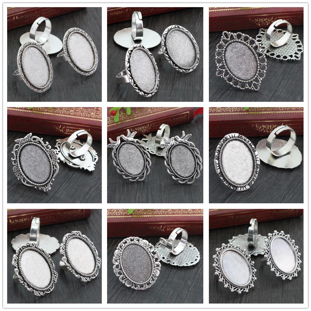 18x25mm 5pcs Antique Silver Plated/ Bronze/Black Brass Oval Adjustable Ring Settings Blank/Base,Fit 18x25mm Glass Cabochons