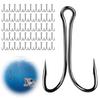 Durable Fishing Hook 50Pcs Classic Double Hooks, High Carbon Steel Barbed Frog Sharp Open Shank Bait Hooks for Freshwater Saltwater